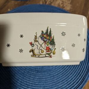 Dr. Seuss The Grinch, Max & His Sleigh 11 ½" x 5 ¼" Red Trimmed Ceramic Loaf Pan